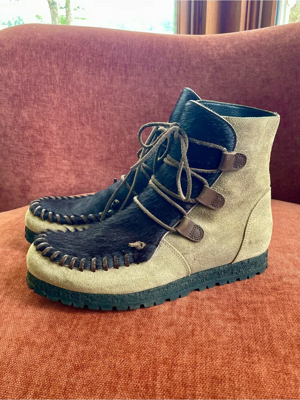 Free People Two-Tone Brown and Tan Lace-Up Moccasin Boots